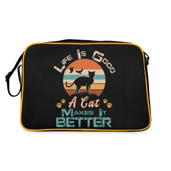 Vintage Black Cat Life Is Good A Cat Makes It Bett - Sac Retro - noir/or - Dos