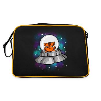 Alien UFO Cat T-Shirt Mignon Félin Extraterrestre - Sac Retro - noir/or - Dos