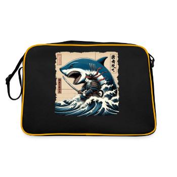 Shark Fisherman Japanese Wave Art Fishing - Retro Bag - black/gold - Back