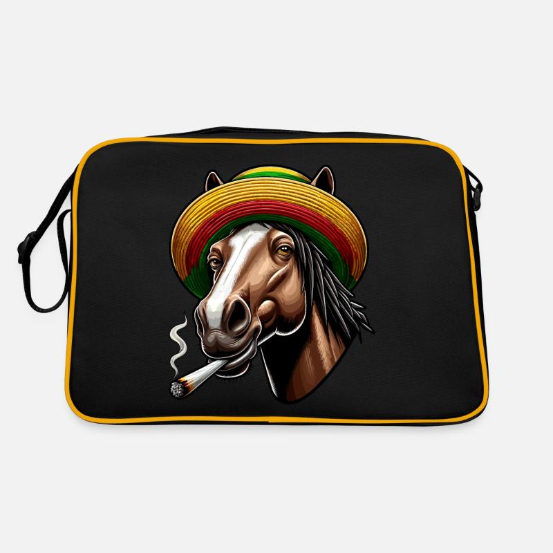 Pferd mit Joint, Hanf, Cannabis Retro Tasche