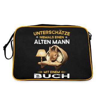 Never underestimate old man with a book - Retro Bag - black/gold - Back