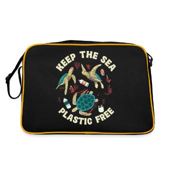 Keep The Sea Plastic Free Schildkröte Motiv - Retro Tasche - Schwarz/Gold - Hinten
