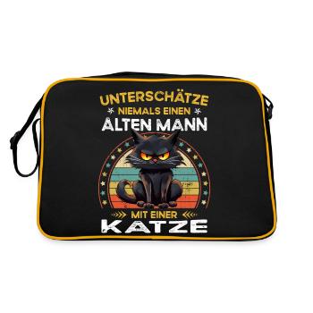 Never underestimate old man with a cat - Retro Bag - black/gold - Back