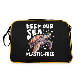 Keep Our Sea Plastic-Free Schildkröte - Retro Tasche - Schwarz/Gold - Hinten