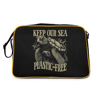 Keep Our Sea Plastic-Free Schildkröte - Retro Tasche - Schwarz/Gold - Hinten