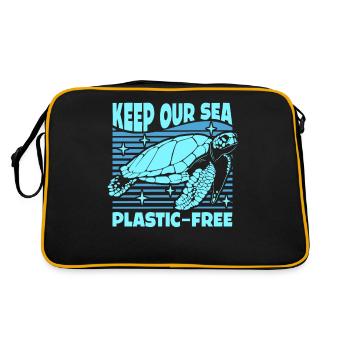 Keep Our Sea Plastic-Free Schildkröte - Retro Tasche - Schwarz/Gold - Hinten
