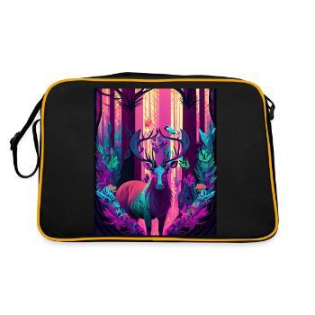 Cerf de forêt rougeoyant avec oiseau néon - Sac Retro - noir/or - Dos