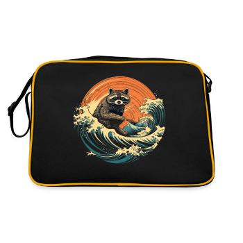 Raton laveur Japonais Vague Drôle - Sac Retro - noir/or - Dos