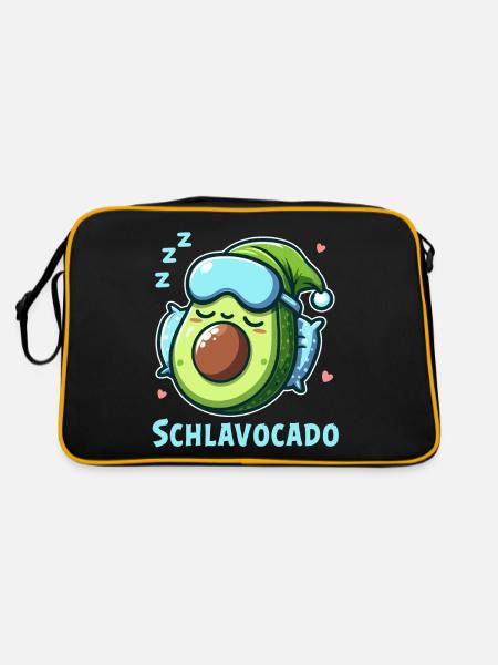 Schlavocado Schlafshirt Nachthemd Pyjama Schlaf - Retro Tasche - Schwarz/Gold - Hinten