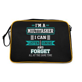 Multitasker - Höre Zu, Ignoriere und Vergesse - Retro Tasche - Schwarz/Gold - Hinten