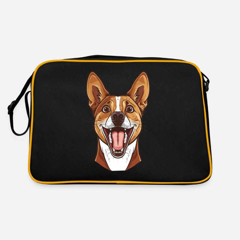 Basenji Geschenk | Cartoon Artwork - Retro Tasche - Schwarz/Gold