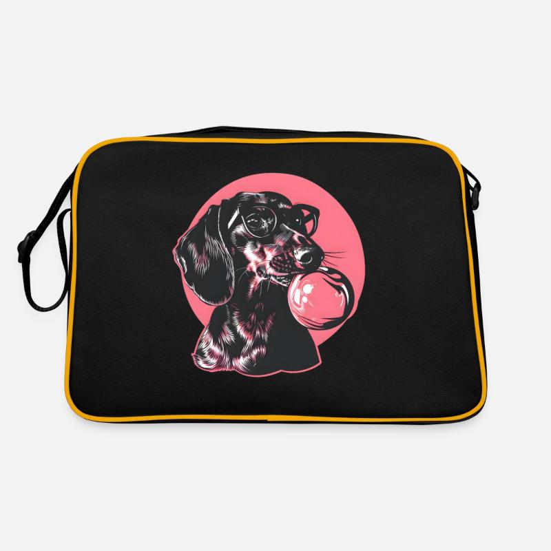 Teckel avec lunettes et chewing-gum rose Sac Retro