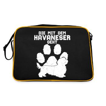 Die mit dem Havaneser geht Hund Frauchen Hunde Mam - Retro Tasche - Schwarz/Gold - Hinten