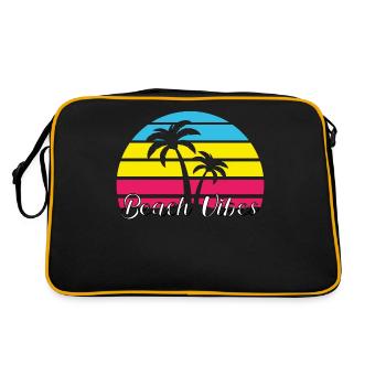 Ambiance de plage. Été, Soleil, Vacances, Palmiers, Rétro, - Sac Retro - noir/or - Dos