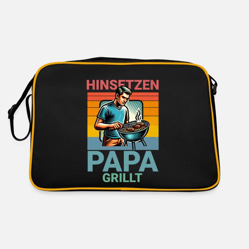 Hinsetzen Papa Grillt BBQ Spruch Retro Tasche