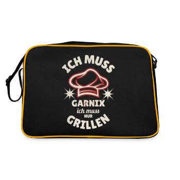 Ich Muss Garnix Ich Muss Nur Grillen Spruch - Retro Tasche - Schwarz/Gold - Hinten