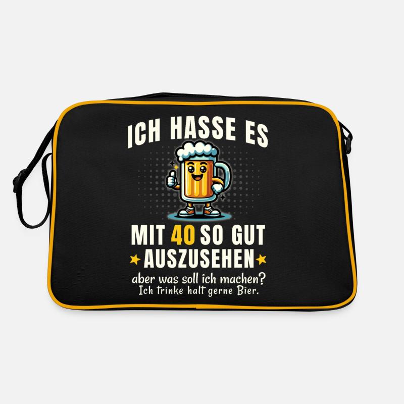40 & Bier – Witziger Spruch Retro Tasche