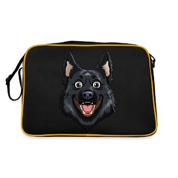 Schipperke | Cartoon Artwork - Retro Tasche - Schwarz/Gold - Hinten