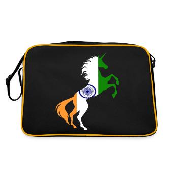 T-Shirt Drapeau Inde Licorne Magique Licorne Indienne - Sac Retro - noir/or - Dos