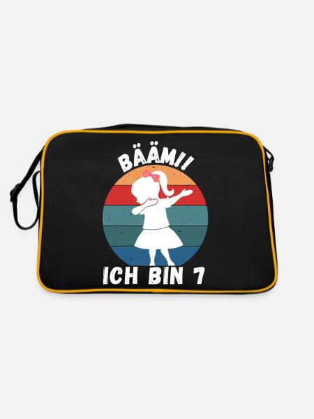 7. Geburtstag - BÄÄM, Mädchen mit DAB Tanz - Retro Tasche - Schwarz/Gold - Hinten