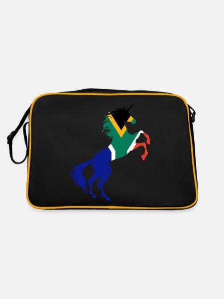 Einhorn Südafrika Flagge TShirt Magisches Einhorn - Retro Tasche - Schwarz/Gold - Hinten