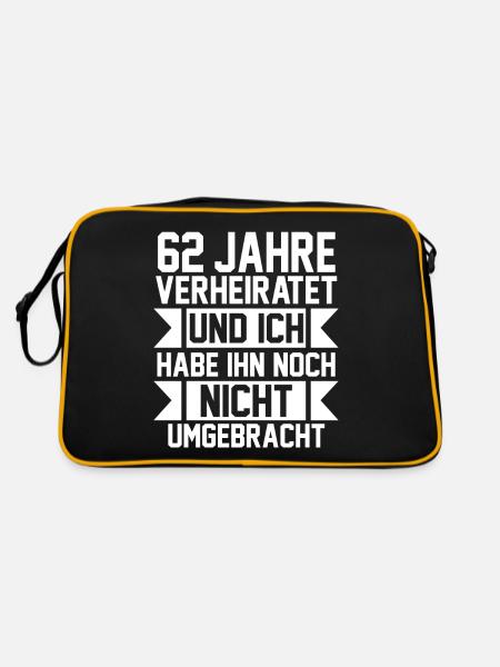Ehe Aquarium Hochzeit 62 Jahre Verheiratet Hochzei - Retro Tasche - Schwarz/Gold - Hinten