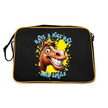 Cheval de dessin animé joyeux avec un grand sourire. - Sac Retro - noir/or - Dos