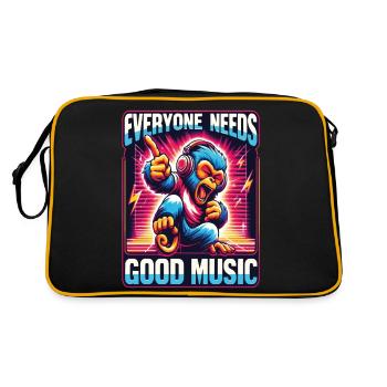 Jeder braucht gute Musik - Funky Monkey Design. - Retro Tasche - Schwarz/Gold - Hinten