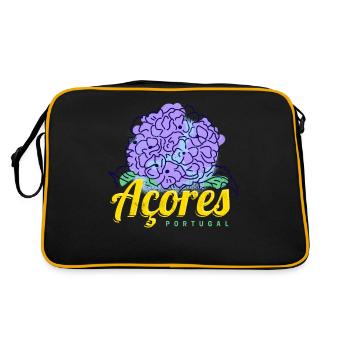 Azores Hydrangea Blossom Portugal Vintage Souvenir - Retro Bag - black/gold - Back