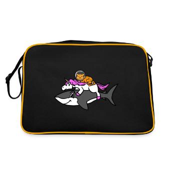 Space Cat Riding A Unicorn Riding A Shark Graphic - Retro Bag - black/gold - Back