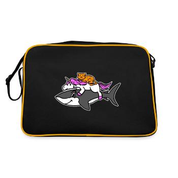 Chat chevauchant une licorne chevauchant un requin Graphique amusant - Sac Retro - noir/or - Dos