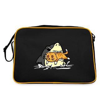 Shark Eating Kitten T-Shirt Funny Shark And Cat - Retro Bag - black/gold - Back