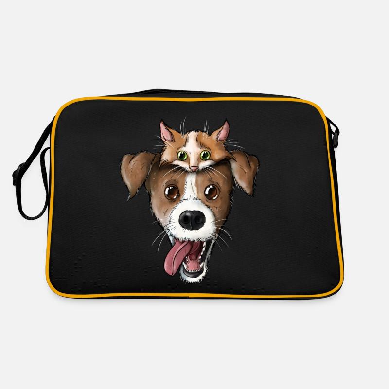 Visage de chien et de chat 2 - Sac Retro - noir/or
