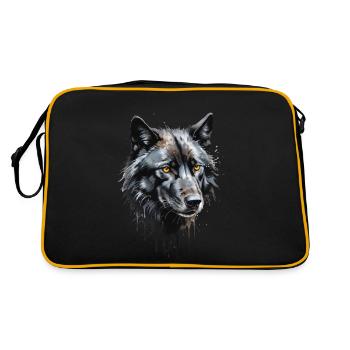 Majestätisches Aquarell Schwarzer Wolf - Nachtschöne Schönheit - Retro Tasche - Schwarz/Gold - Hinten