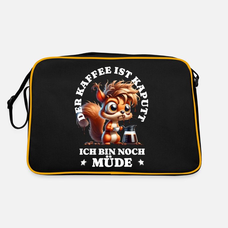 Morgenmuffel Kaffee ist kaputt Eichhörnchen - Retro Tasche - Schwarz/Gold