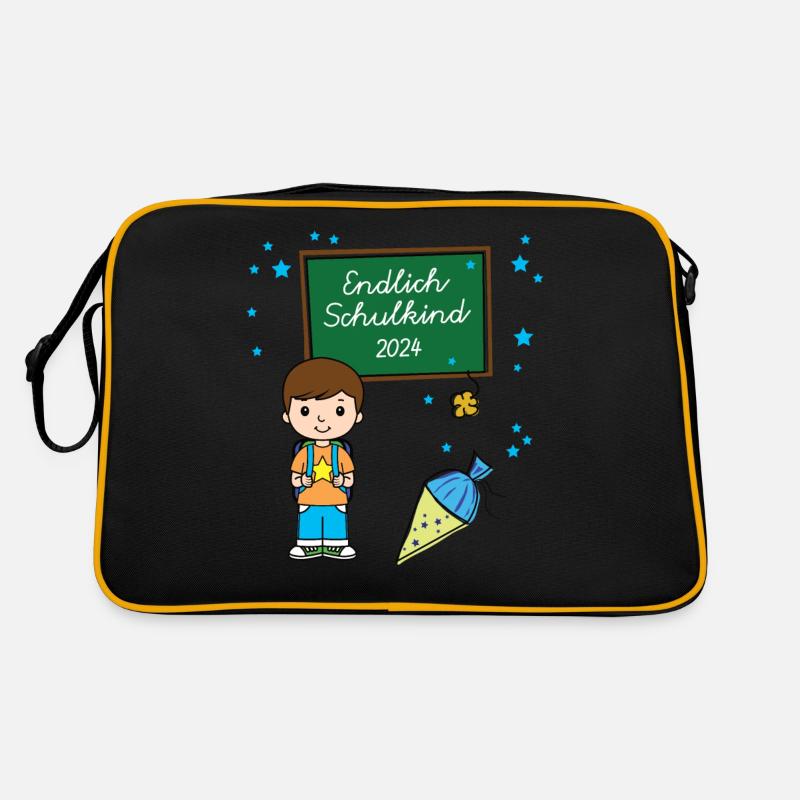 Endlich Schulkind Junge 2024 Einschulung Schule Retro Tasche