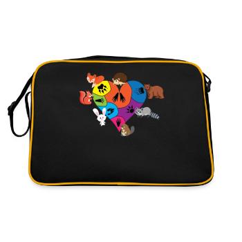 Empreintes De Pattes Coeur Avec Des Animaux Et Leurs Pattes Drôle - Sac Retro - noir/or - Dos