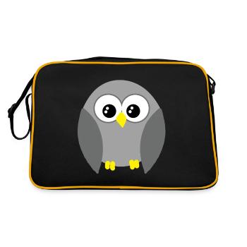 Hibou gris Mignon Gros Yeux Prédateur Oiseau Amoureux - Sac Retro - noir/or - Dos
