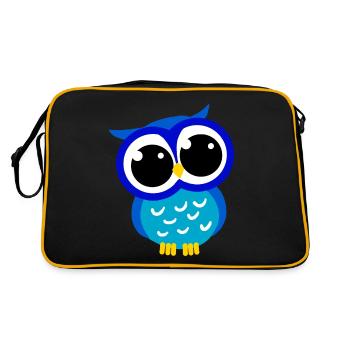 Cute Cartoon Blue Owl Hoot Nocturnal Predator Bird - Retro Bag - black/gold - Back