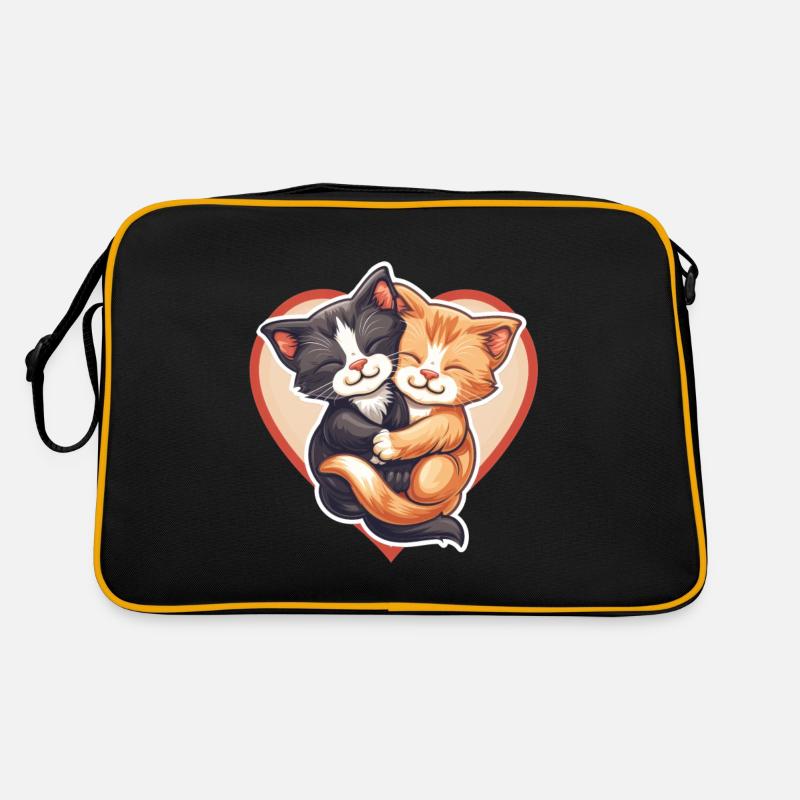 Two Cats Hugging Inside Heart Retro Bag