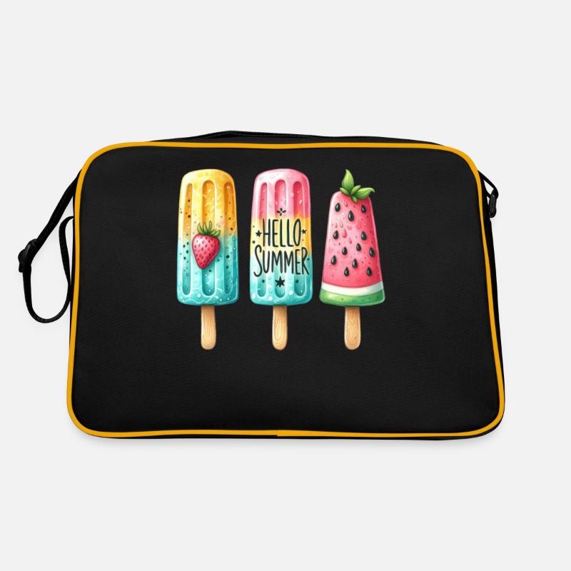 Hello Summer. Fröhliches Eis am Stiel Design, Eis, - Retro Tasche - Schwarz/Gold
