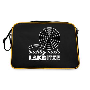Süchtig nach Lakritze, naschen - Spruch - Retro Tasche - Schwarz/Gold - Hinten