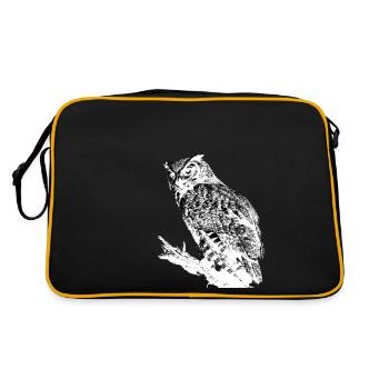 Eule Auf Baumast Schwarz Weiß Nachtaktives Raubtier - Retro Tasche - Schwarz/Gold - Hinten