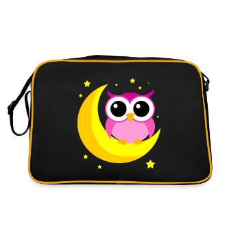 Pink Owl On Moon Cartoon Nocturnal Bird Lover Cool - Retro Bag - black/gold - Back