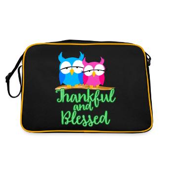 Thankful And Bless Owls Hoot Couple Birds Lover - Retro Bag - black/gold - Back