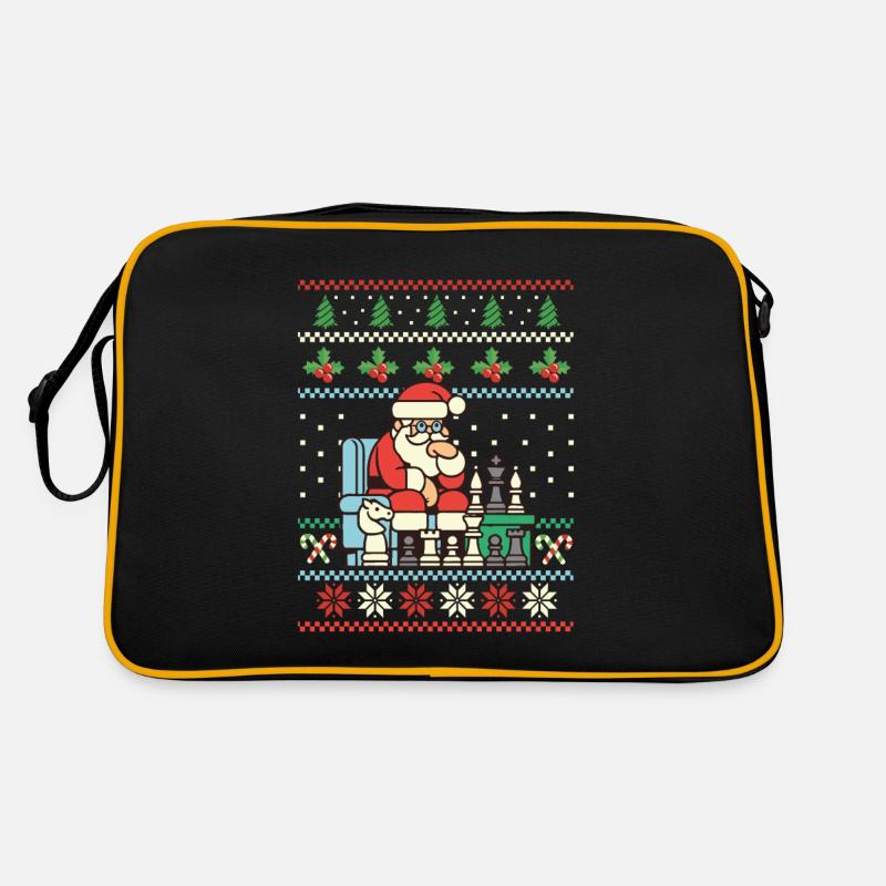 Weihnachtsmann spielt Schach Weihnachten - Retro Tasche - Schwarz/Gold