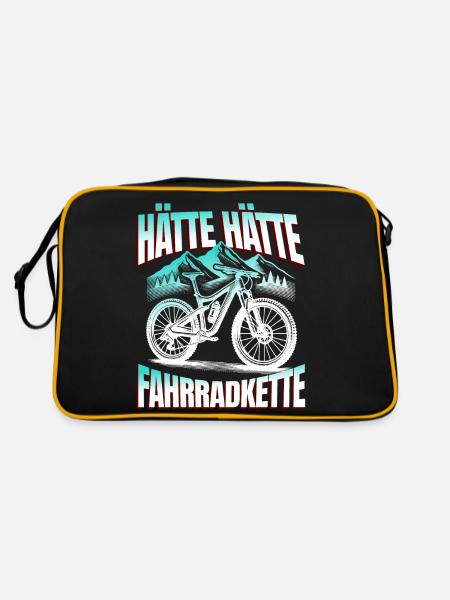 Lustiges Radfahrer - Hätte Hätte Fahrradkette - Retro Tasche - Schwarz/Gold - Hinten
