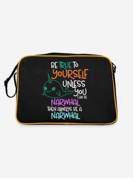 Sei dir selbst treu, es sei denn, du kannst ein Narwal sein - Retro Tasche - Schwarz/Gold - Hinten