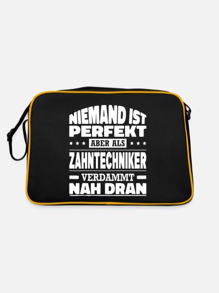 Niemand Ist Perfekt Als Zahntechniker Nah Dran - Retro Tasche - Schwarz/Gold - Hinten