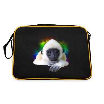 Gibbon Monkey Rainbow Cute Little Primate Animal - Retro Bag - black/gold - Back